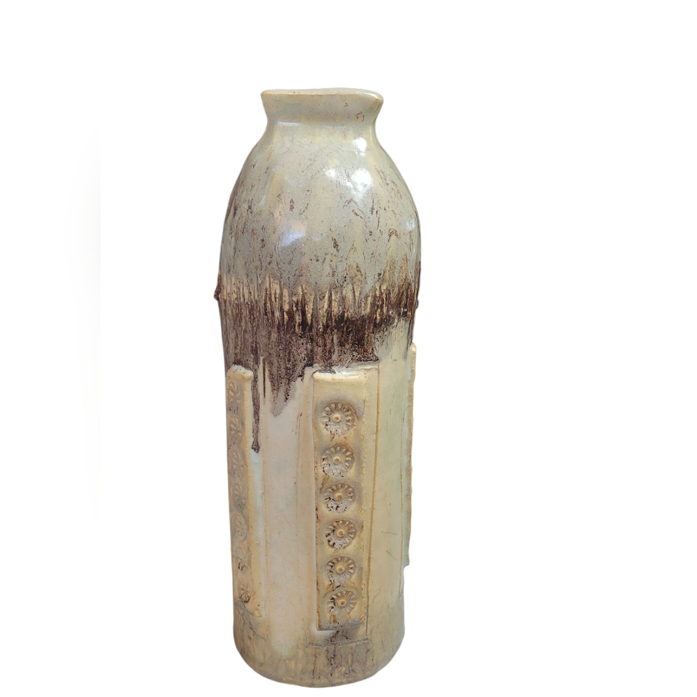 Hand Crafted Cream and Brown Ceramic Vase - Picture 8 of 16